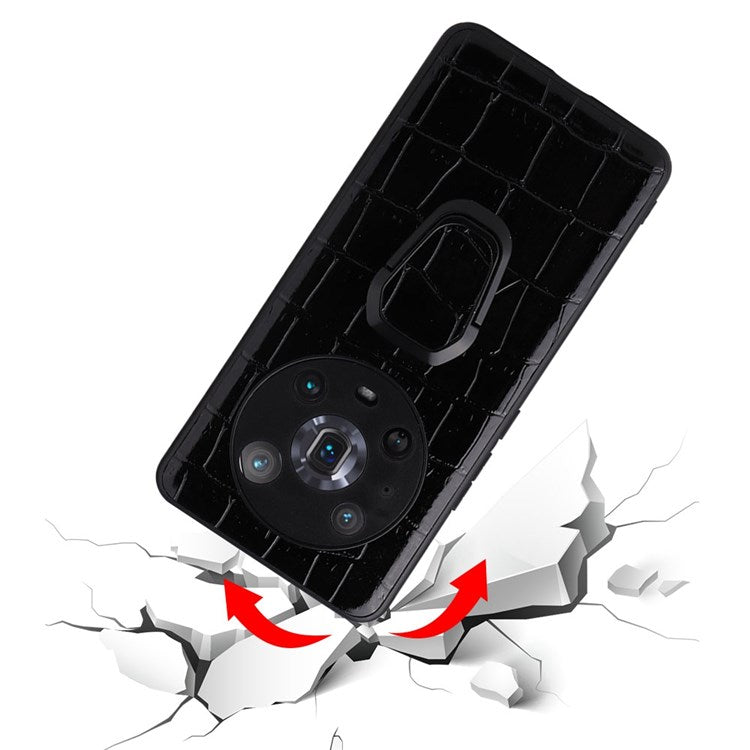 Ring Kickstand Phone Case for Honor Magic4 Pro, Anti-drop Textured PU Leather + TPU + PC Cover with Built-in Metal Sheet - Leopard Texture
