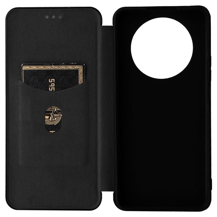 For Honor X9 5G/X30/Magic4 Lite 5G Carbon Fiber Texture PU Leather Soft TPU Folio Flip Cover Card Slot Stand Magnetic Auto-absorbed Case - Black