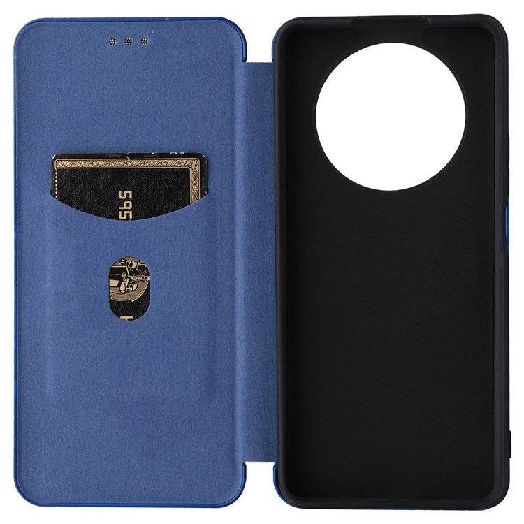 For Honor X9 5G/X30/Magic4 Lite 5G Carbon Fiber Texture PU Leather Soft TPU Folio Flip Cover Card Slot Stand Magnetic Auto-absorbed Case - Blue