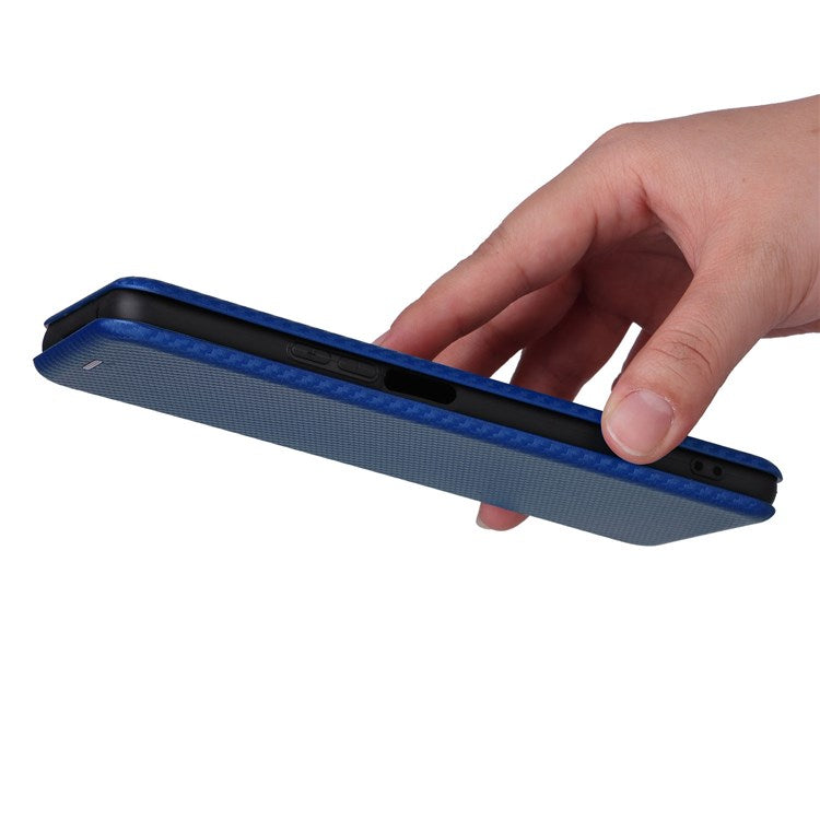 For Honor X9 5G/X30/Magic4 Lite 5G Carbon Fiber Texture PU Leather Soft TPU Folio Flip Cover Card Slot Stand Magnetic Auto-absorbed Case - Blue