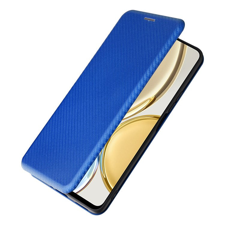 For Honor X9 5G/X30/Magic4 Lite 5G Carbon Fiber Texture PU Leather Soft TPU Folio Flip Cover Card Slot Stand Magnetic Auto-absorbed Case - Blue