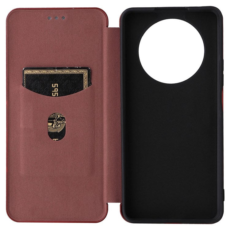For Honor X9 5G/X30/Magic4 Lite 5G Carbon Fiber Texture PU Leather Soft TPU Folio Flip Cover Card Slot Stand Magnetic Auto-absorbed Case - Orange