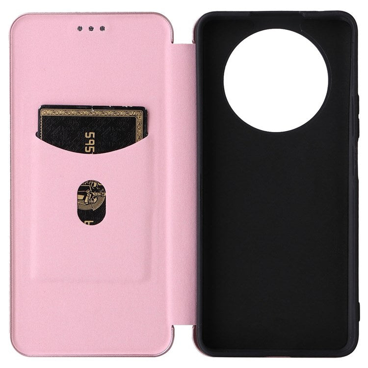 For Honor X9 5G/X30/Magic4 Lite 5G Carbon Fiber Texture PU Leather Soft TPU Folio Flip Cover Card Slot Stand Magnetic Auto-absorbed Case - Rose Gold