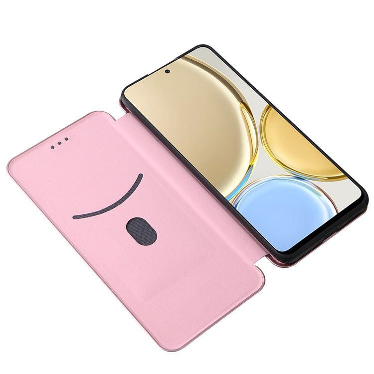 For Honor X9 5G/X30/Magic4 Lite 5G Carbon Fiber Texture PU Leather Soft TPU Folio Flip Cover Card Slot Stand Magnetic Auto-absorbed Case - Rose Gold