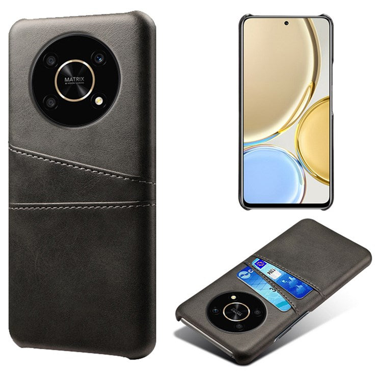 For Honor X30/Magic4 Lite 5G/X9 4G/5G Phone Case with Two Card Slots Wear-resistant PU Leather Coated Hard PC Protector Cover - Black