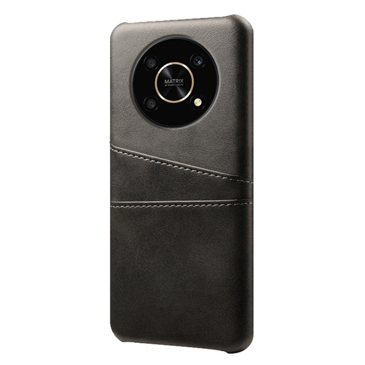 For Honor X30/Magic4 Lite 5G/X9 4G/5G Phone Case with Two Card Slots Wear-resistant PU Leather Coated Hard PC Protector Cover - Black