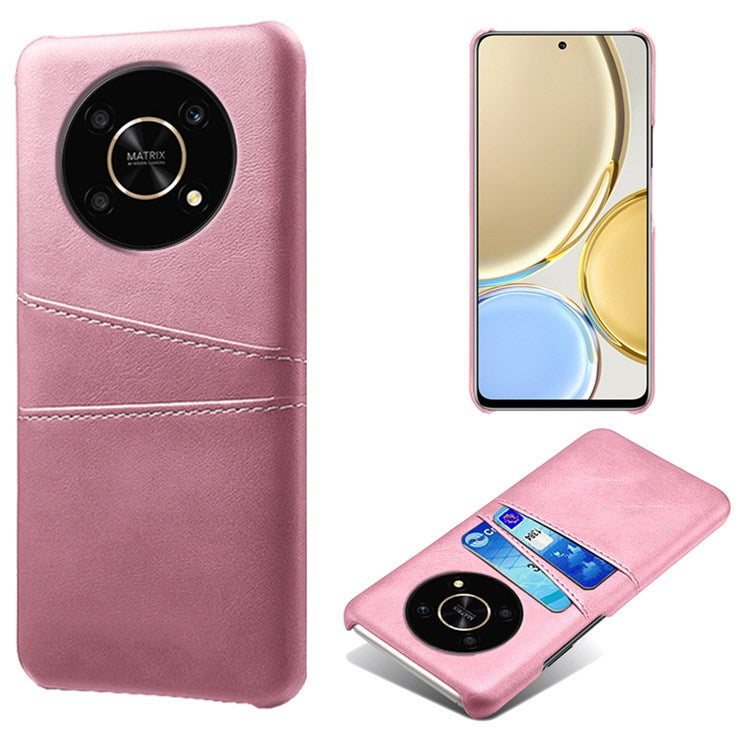 For Honor X30/Magic4 Lite 5G/X9 4G/5G Phone Case with Two Card Slots Wear-resistant PU Leather Coated Hard PC Protector Cover - Rose Gold