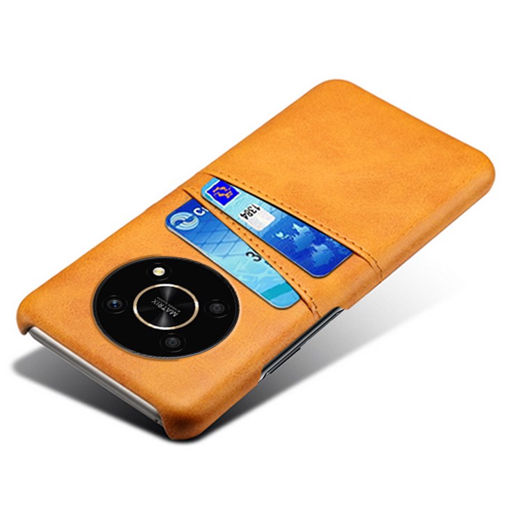 For Honor X30/Magic4 Lite 5G/X9 4G/5G Phone Case with Two Card Slots Wear-resistant PU Leather Coated Hard PC Protector Cover - Orange
