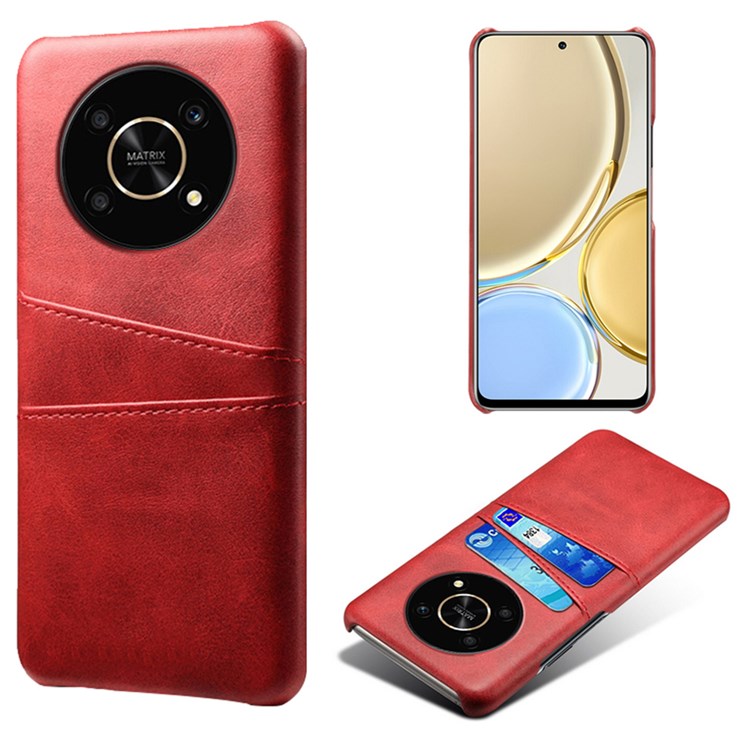 For Honor X30/Magic4 Lite 5G/X9 4G/5G Phone Case with Two Card Slots Wear-resistant PU Leather Coated Hard PC Protector Cover - Red