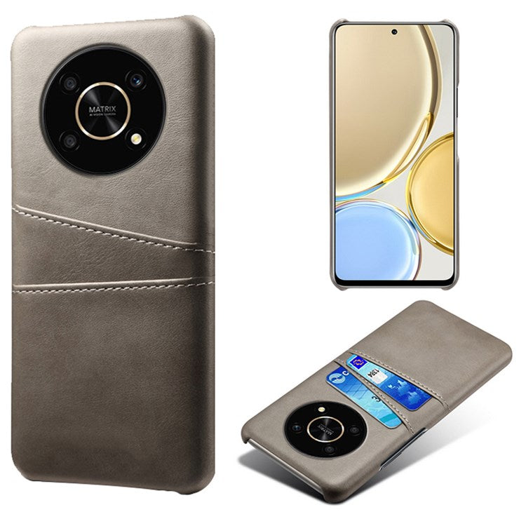 For Honor X30/Magic4 Lite 5G/X9 4G/5G Phone Case with Two Card Slots Wear-resistant PU Leather Coated Hard PC Protector Cover - Grey