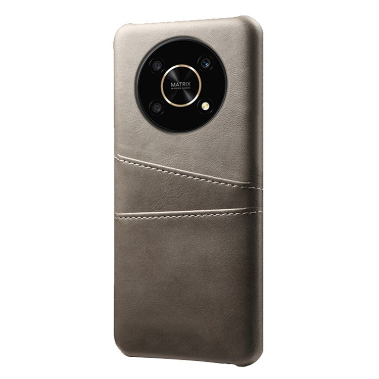 For Honor X30/Magic4 Lite 5G/X9 4G/5G Phone Case with Two Card Slots Wear-resistant PU Leather Coated Hard PC Protector Cover - Grey