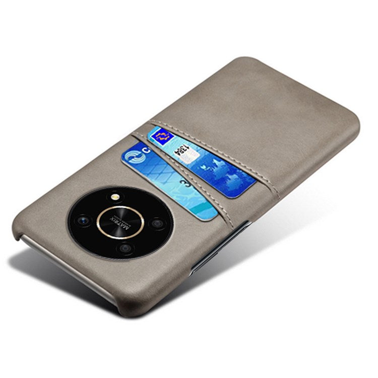 For Honor X30/Magic4 Lite 5G/X9 4G/5G Phone Case with Two Card Slots Wear-resistant PU Leather Coated Hard PC Protector Cover - Grey
