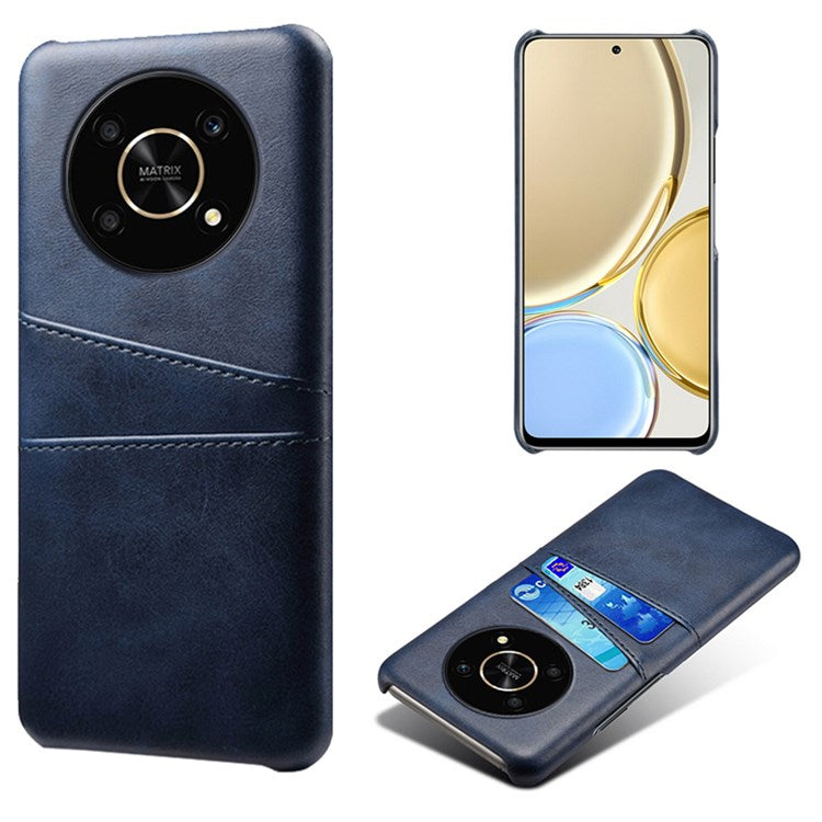 For Honor X30/Magic4 Lite 5G/X9 4G/5G Phone Case with Two Card Slots Wear-resistant PU Leather Coated Hard PC Protector Cover - Blue