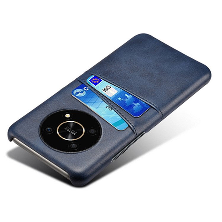 For Honor X30/Magic4 Lite 5G/X9 4G/5G Phone Case with Two Card Slots Wear-resistant PU Leather Coated Hard PC Protector Cover - Blue