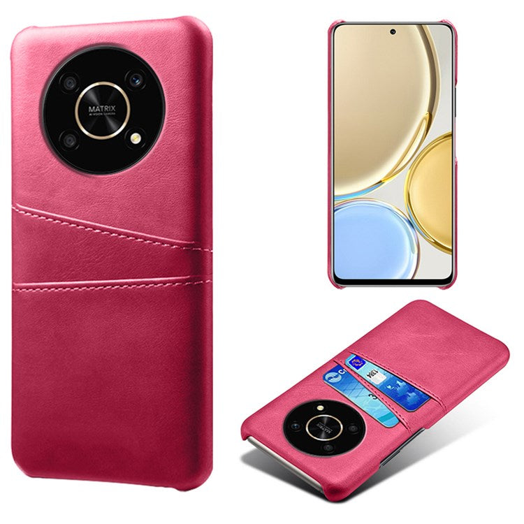 For Honor X30/Magic4 Lite 5G/X9 4G/5G Phone Case with Two Card Slots Wear-resistant PU Leather Coated Hard PC Protector Cover - Rose