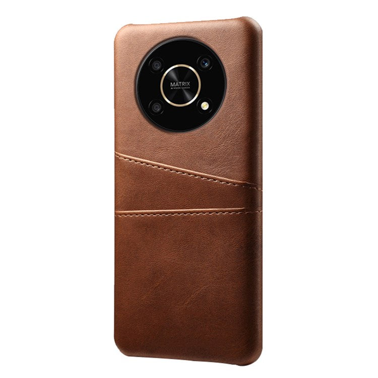 For Honor X30/Magic4 Lite 5G/X9 4G/5G Phone Case with Two Card Slots Wear-resistant PU Leather Coated Hard PC Protector Cover - Brown