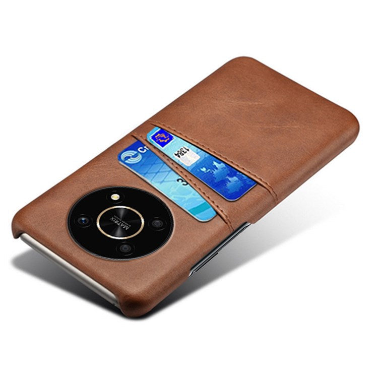 For Honor X30/Magic4 Lite 5G/X9 4G/5G Phone Case with Two Card Slots Wear-resistant PU Leather Coated Hard PC Protector Cover - Brown