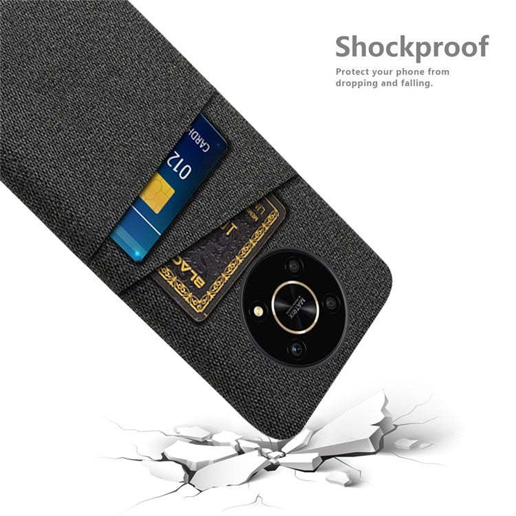 For Honor Magic4 Lite 5G/X30/X9 4G/X9 5G Dual Card Slots Cloth + PC Back Case Cloth Texture Protective Phone Cover - Black