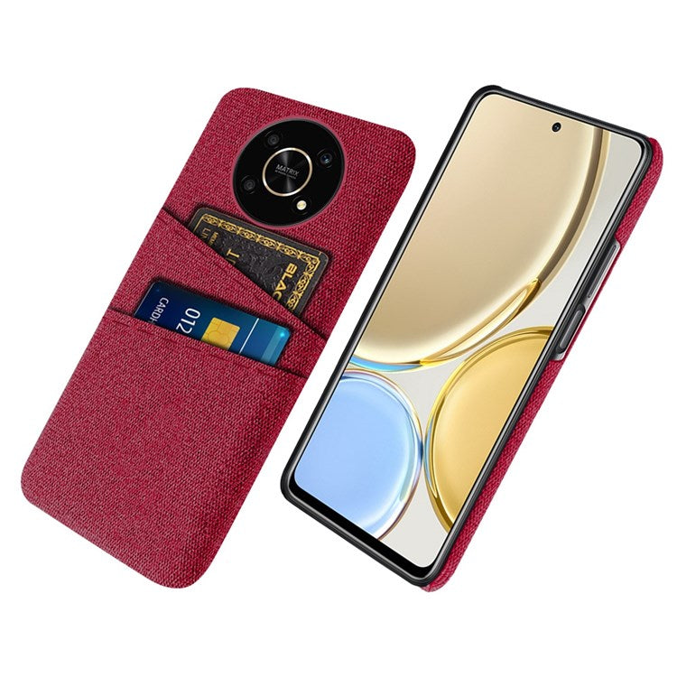 For Honor Magic4 Lite 5G/X30/X9 4G/X9 5G Dual Card Slots Cloth + PC Back Case Cloth Texture Protective Phone Cover - Red