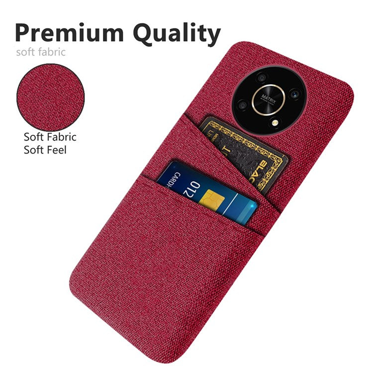 For Honor Magic4 Lite 5G/X30/X9 4G/X9 5G Dual Card Slots Cloth + PC Back Case Cloth Texture Protective Phone Cover - Red