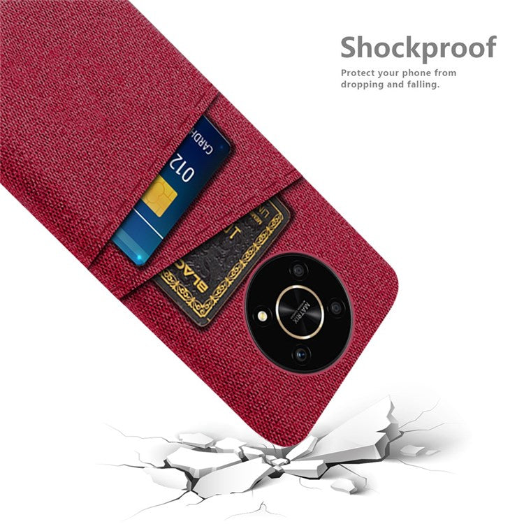 For Honor Magic4 Lite 5G/X30/X9 4G/X9 5G Dual Card Slots Cloth + PC Back Case Cloth Texture Protective Phone Cover - Red