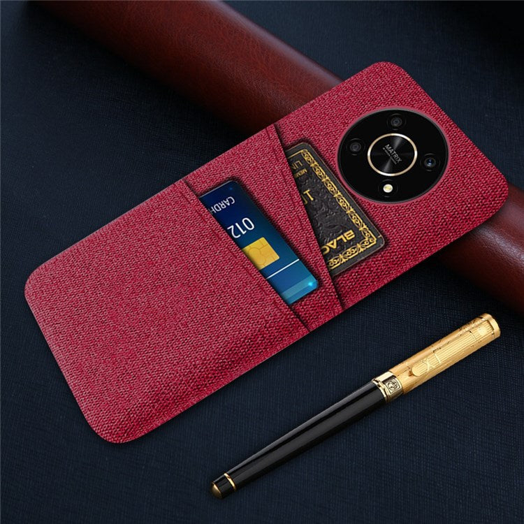 For Honor Magic4 Lite 5G/X30/X9 4G/X9 5G Dual Card Slots Cloth + PC Back Case Cloth Texture Protective Phone Cover - Red
