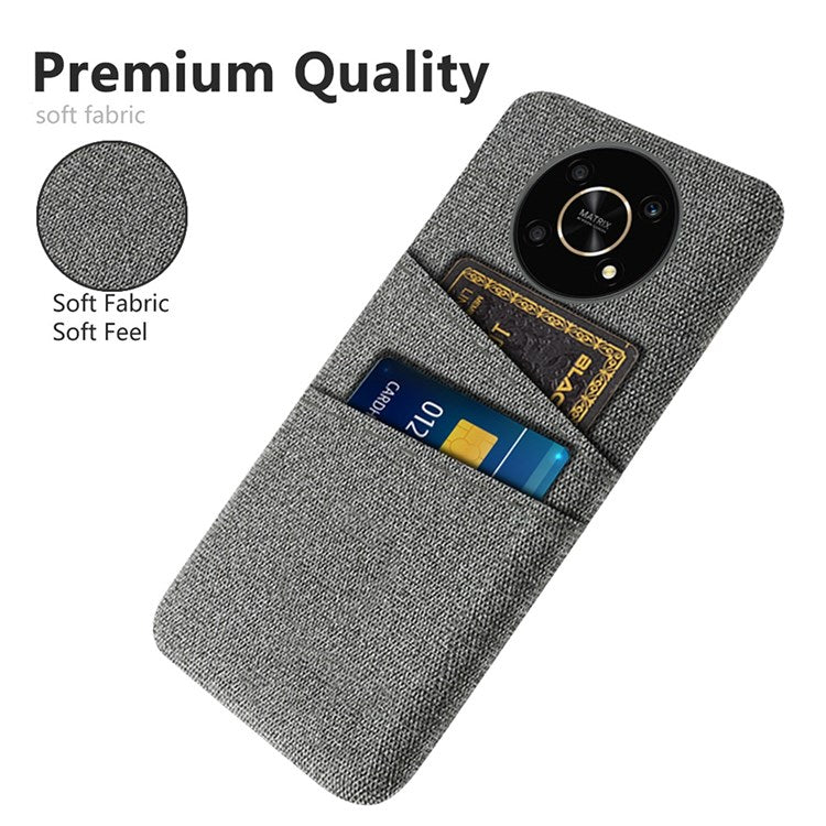 For Honor Magic4 Lite 5G/X30/X9 4G/X9 5G Dual Card Slots Cloth + PC Back Case Cloth Texture Protective Phone Cover - Grey