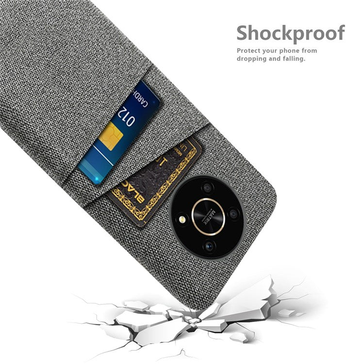 For Honor Magic4 Lite 5G/X30/X9 4G/X9 5G Dual Card Slots Cloth + PC Back Case Cloth Texture Protective Phone Cover - Grey