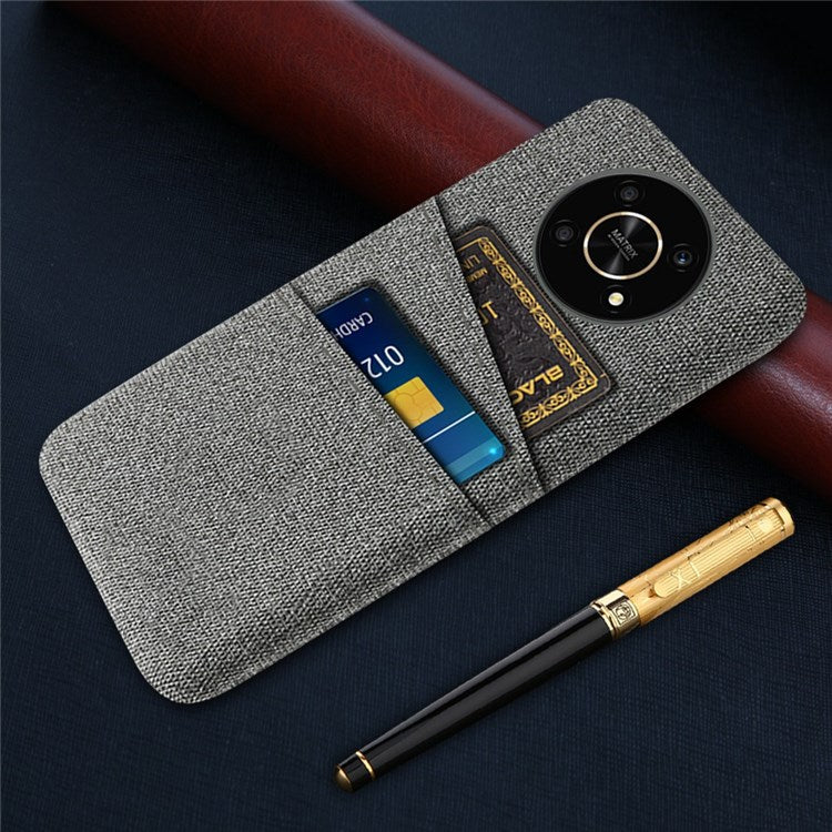 For Honor Magic4 Lite 5G/X30/X9 4G/X9 5G Dual Card Slots Cloth + PC Back Case Cloth Texture Protective Phone Cover - Grey