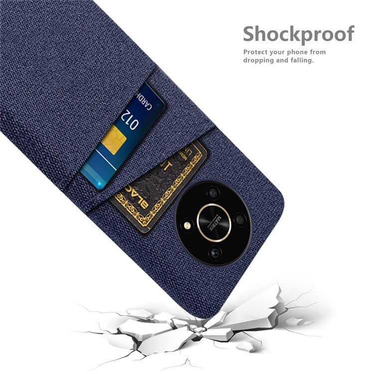 For Honor Magic4 Lite 5G/X30/X9 4G/X9 5G Dual Card Slots Cloth + PC Back Case Cloth Texture Protective Phone Cover - Blue
