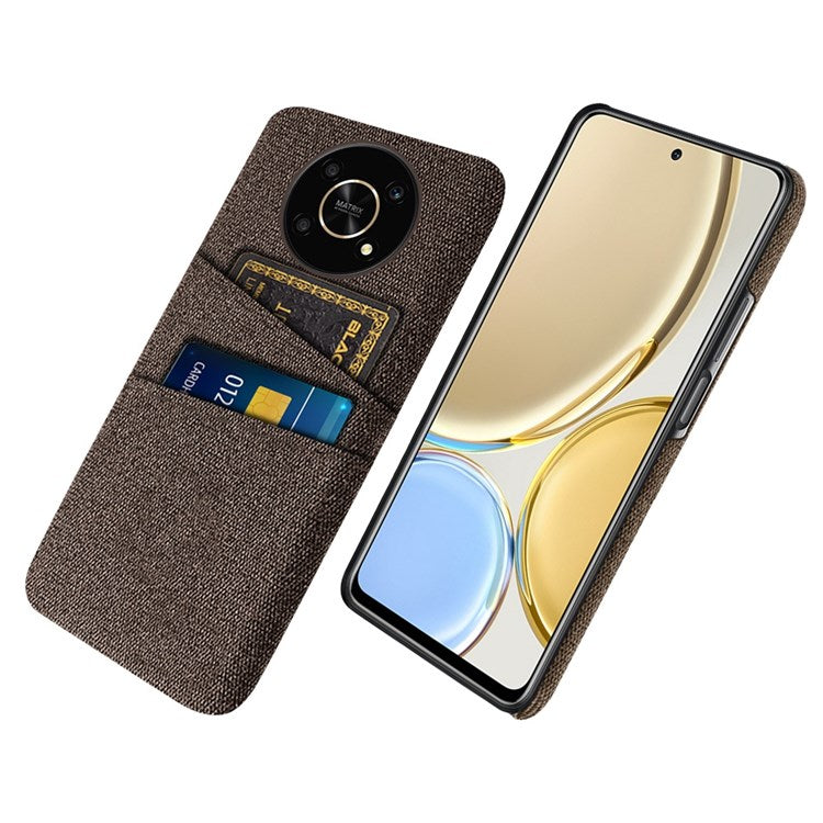 For Honor Magic4 Lite 5G/X30/X9 4G/X9 5G Dual Card Slots Cloth + PC Back Case Cloth Texture Protective Phone Cover - Brown