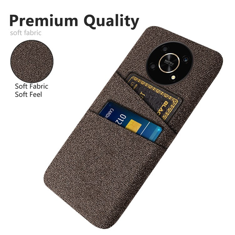 For Honor Magic4 Lite 5G/X30/X9 4G/X9 5G Dual Card Slots Cloth + PC Back Case Cloth Texture Protective Phone Cover - Brown