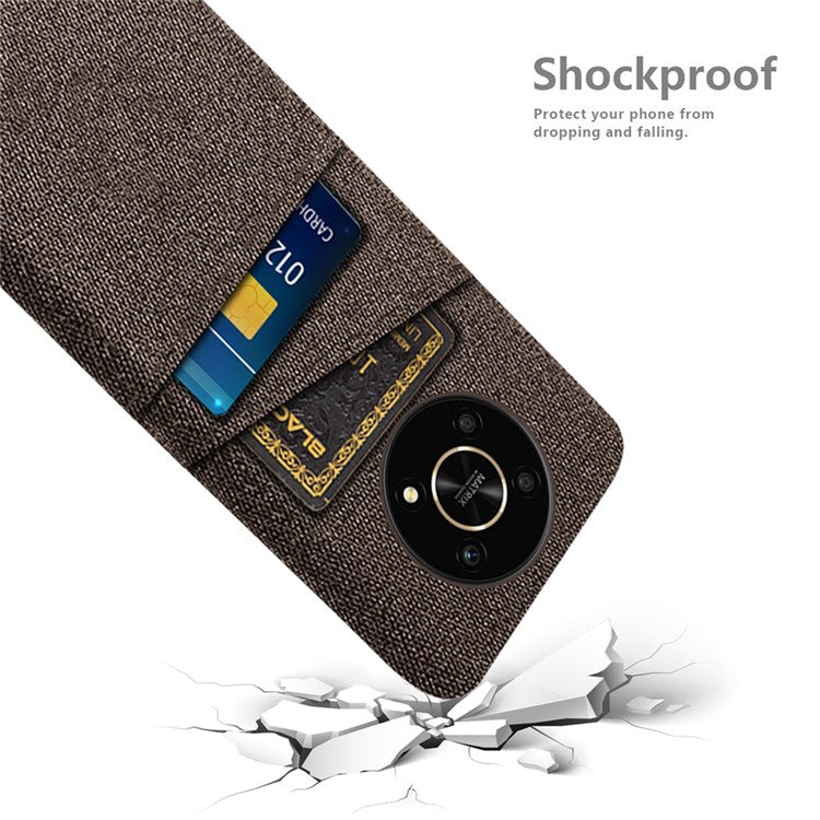 For Honor Magic4 Lite 5G/X30/X9 4G/X9 5G Dual Card Slots Cloth + PC Back Case Cloth Texture Protective Phone Cover - Brown