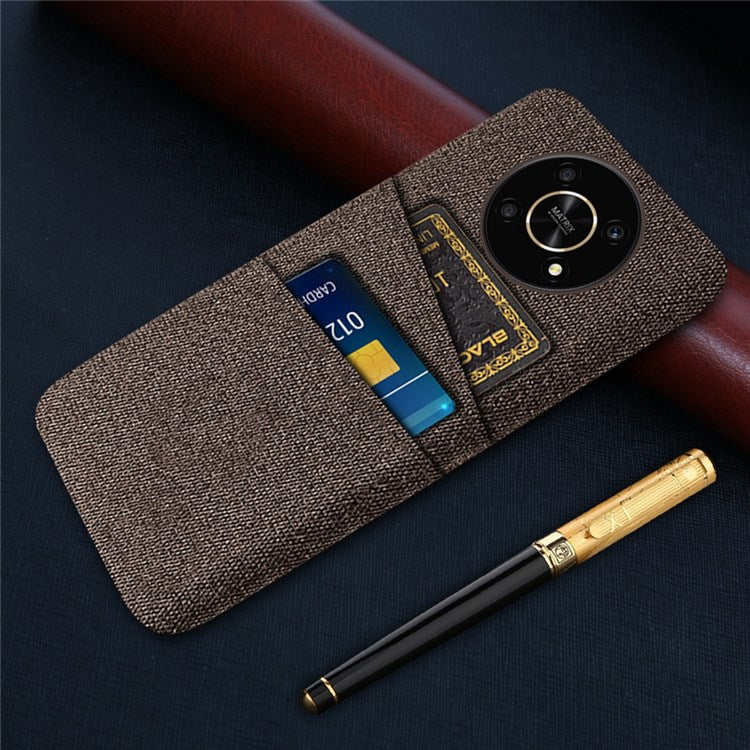 For Honor Magic4 Lite 5G/X30/X9 4G/X9 5G Dual Card Slots Cloth + PC Back Case Cloth Texture Protective Phone Cover - Brown