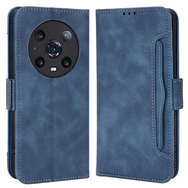 Multiple Card Slots PU Leather Phone Case for Honor Magic4 Pro 5G, Wallet Stand Double Magnetic Clasp Cover - Blue