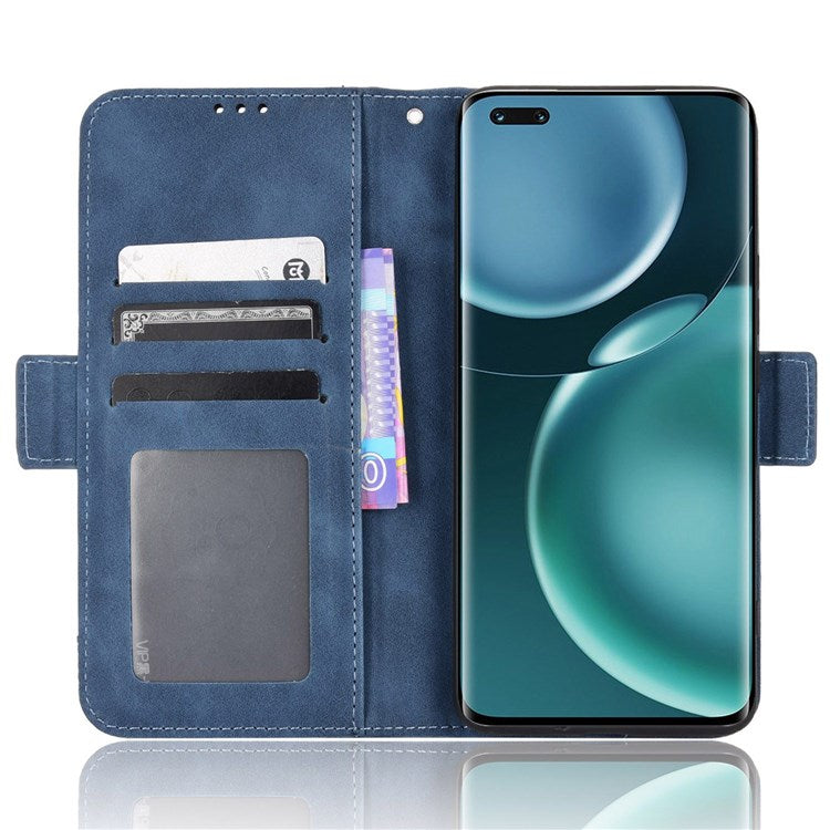 Multiple Card Slots PU Leather Phone Case for Honor Magic4 Pro 5G, Wallet Stand Double Magnetic Clasp Cover - Blue
