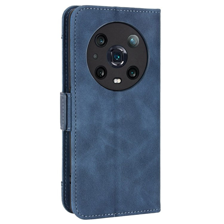 Multiple Card Slots PU Leather Phone Case for Honor Magic4 Pro 5G, Wallet Stand Double Magnetic Clasp Cover - Blue