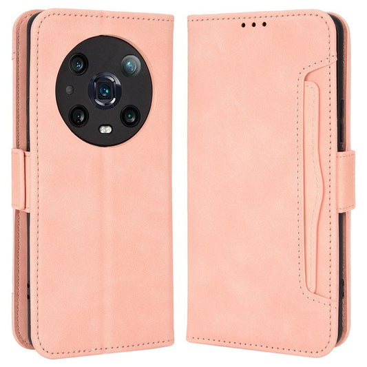 Multiple Card Slots PU Leather Phone Case for Honor Magic4 Pro 5G, Wallet Stand Double Magnetic Clasp Cover - Pink