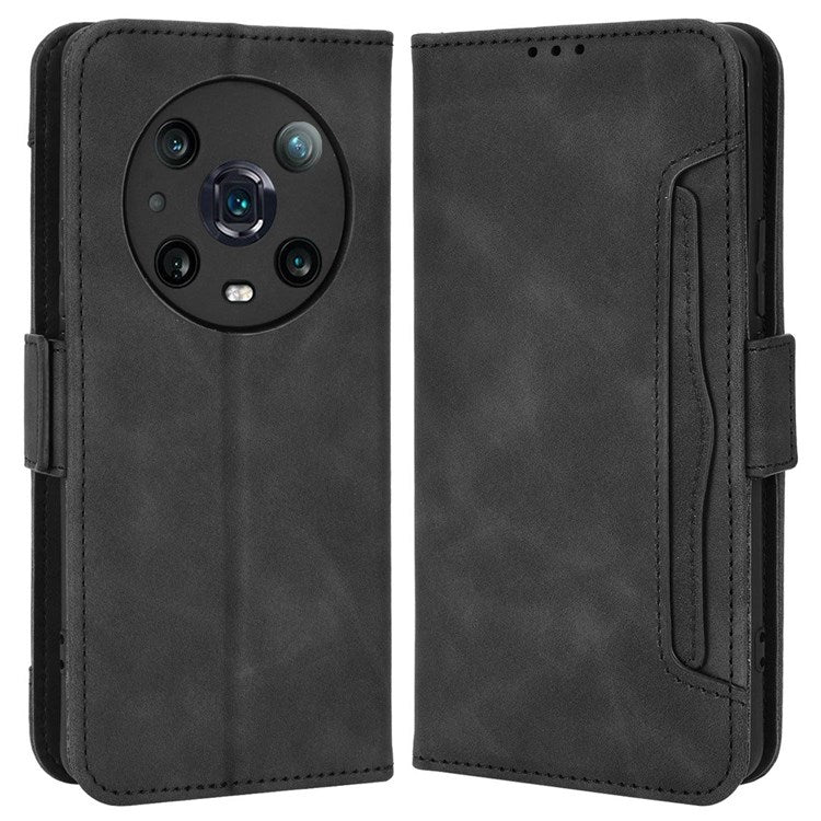 Multiple Card Slots PU Leather Phone Case for Honor Magic4 Pro 5G, Wallet Stand Double Magnetic Clasp Cover - Black