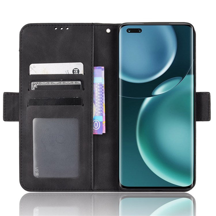 Multiple Card Slots PU Leather Phone Case for Honor Magic4 Pro 5G, Wallet Stand Double Magnetic Clasp Cover - Black