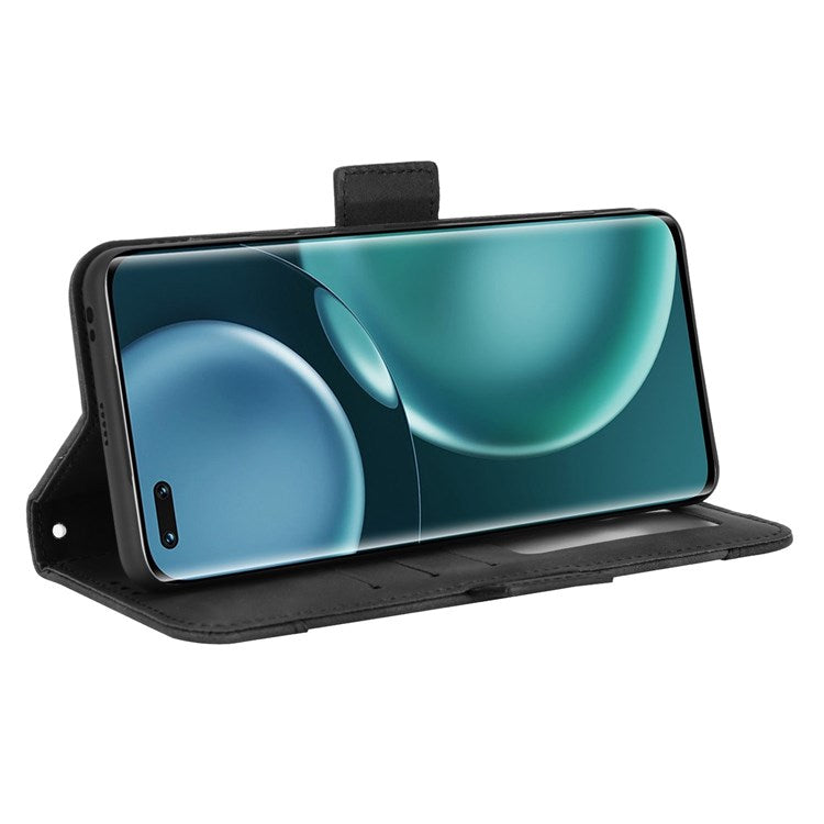 Multiple Card Slots PU Leather Phone Case for Honor Magic4 Pro 5G, Wallet Stand Double Magnetic Clasp Cover - Black