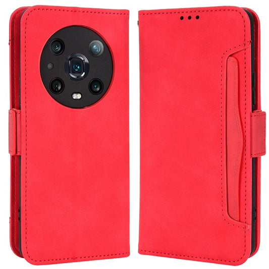 Multiple Card Slots PU Leather Phone Case for Honor Magic4 Pro 5G, Wallet Stand Double Magnetic Clasp Cover - Red