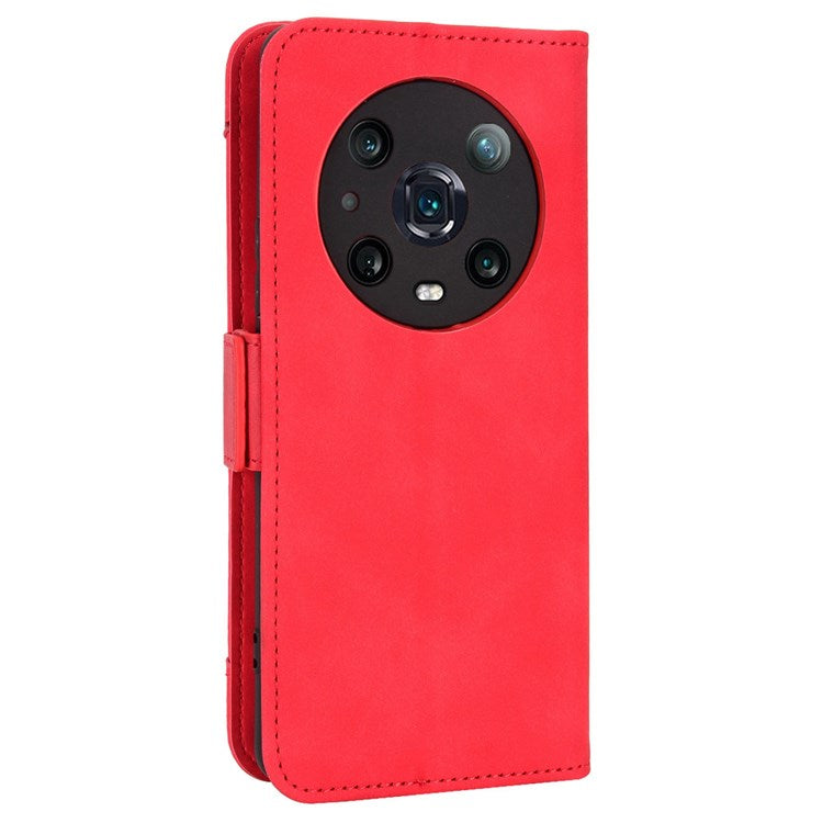 Multiple Card Slots PU Leather Phone Case for Honor Magic4 Pro 5G, Wallet Stand Double Magnetic Clasp Cover - Red