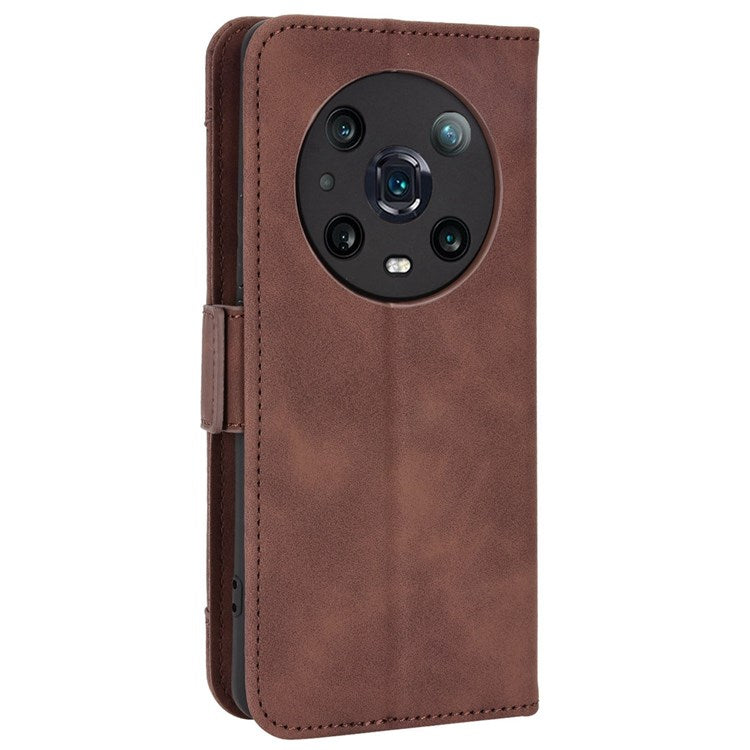 Multiple Card Slots PU Leather Phone Case for Honor Magic4 Pro 5G, Wallet Stand Double Magnetic Clasp Cover - Brown