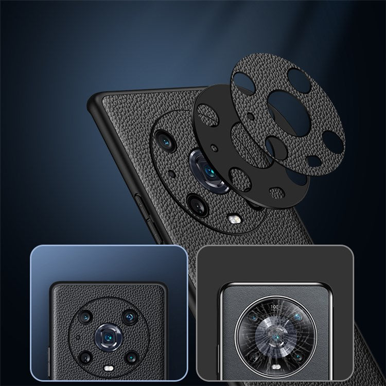 For Honor Magic4 Pro Litchi Texture Non-Slip Case Genuine Cowhide Leather Coated TPU Precise Cutouts Cover - Sapphire