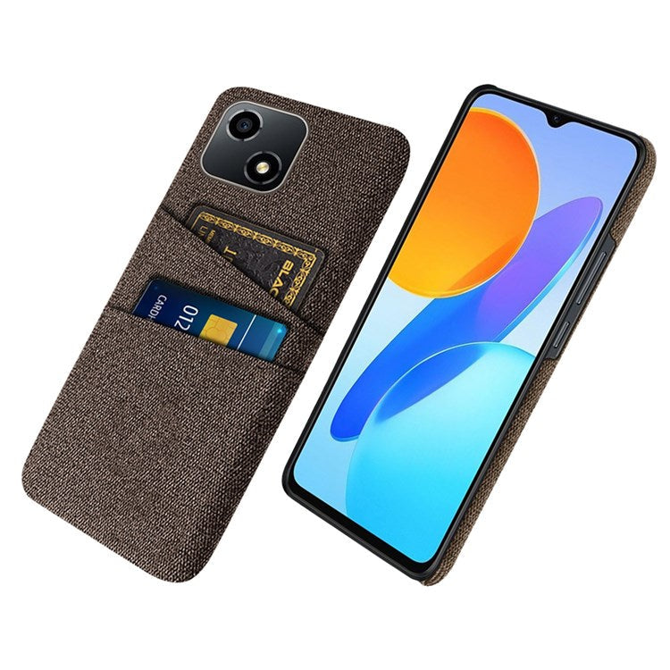 For Honor Play 30 5G Anti-scratch Phone Case Cloth Texture Shockproof Dual Card Slots PC Protective Cover - Brown
