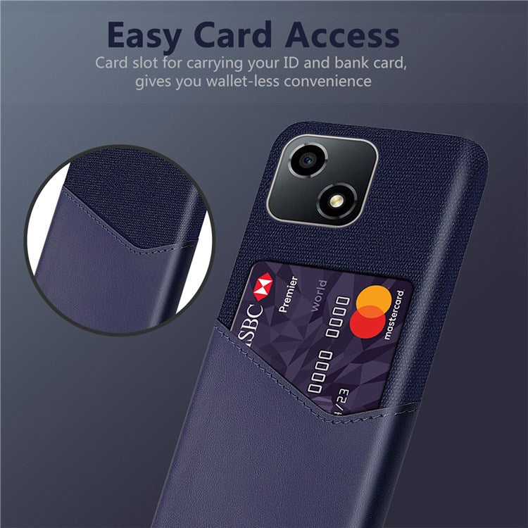 For Honor Play 30 5G Anti-fall Phone Cover Card Holder Shockproof Cloth Texture PU Leather Coated PC Phone Case - Blue