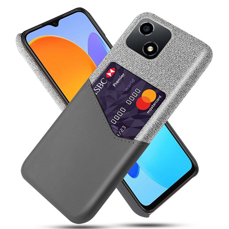 For Honor Play 30 5G Anti-fall Phone Cover Card Holder Shockproof Cloth Texture PU Leather Coated PC Phone Case - Grey