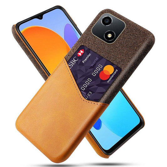 For Honor Play 30 5G Anti-fall Phone Cover Card Holder Shockproof Cloth Texture PU Leather Coated PC Phone Case - Orange