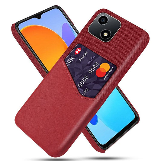 For Honor Play 30 5G Anti-fall Phone Cover Card Holder Shockproof Cloth Texture PU Leather Coated PC Phone Case - Red